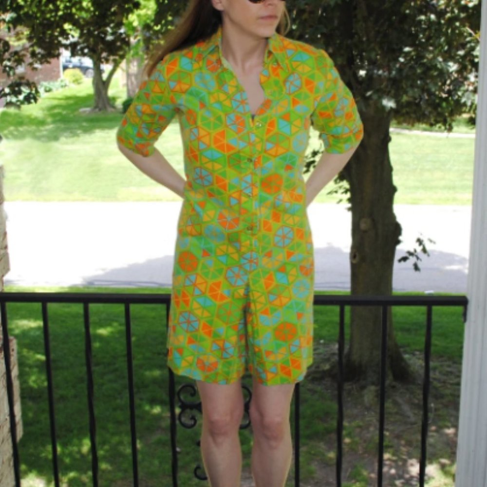 Vintage Tiger Bay Womens Romper Mod Colorful Psychedelic Print 60s 70s
